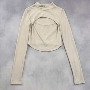 Cream Long Sleeve Cutout Top